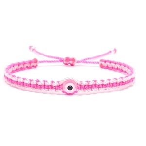 Double pink braided bracelet, evil eye bracelet, vibrant wristband
